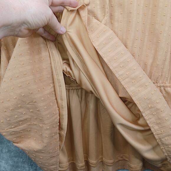 Lane Bryant Women Boho Tie Neck Top Plus Sz 20 Mustard Clip Dot Peplum Coquette - Picture 6 of 11